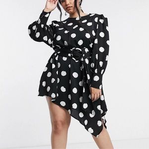 Forever U Asymmetric Polka Dot Mini Dress with Elongated Cuffs